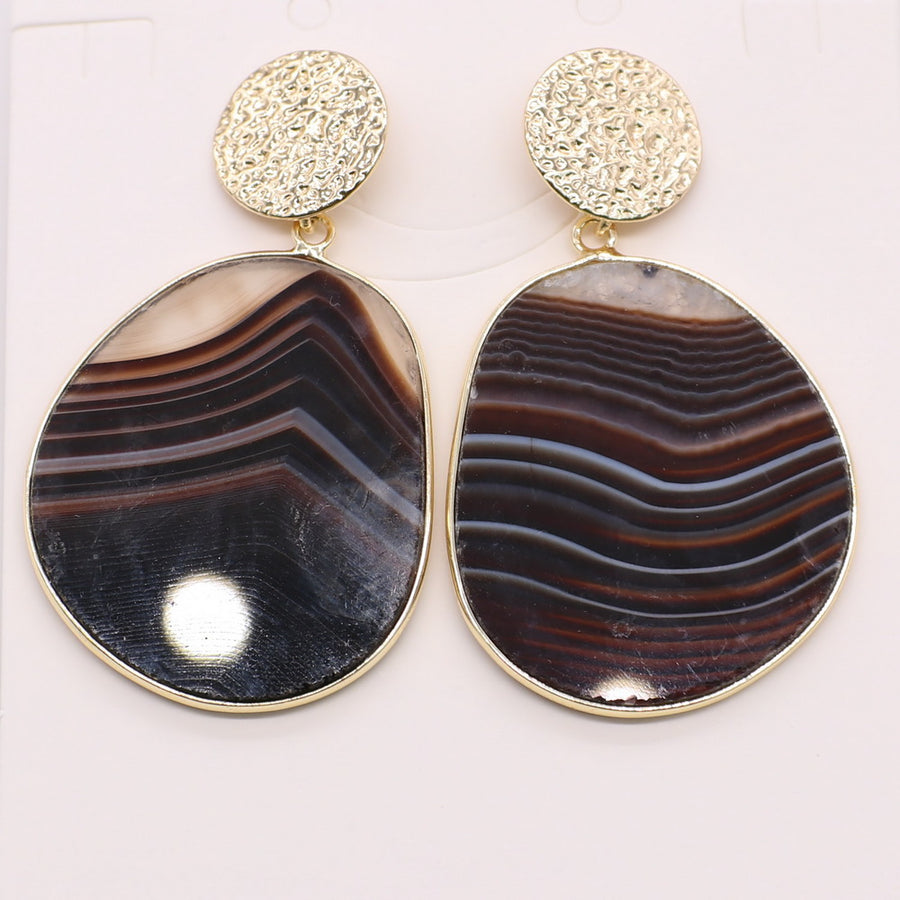 Fashion Simple Earring Stud Natural Stone Slab Pendant Brass Plated For Girls
