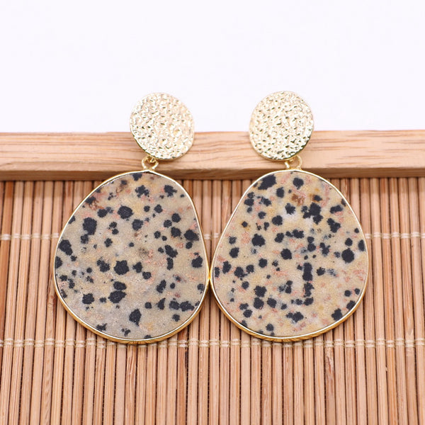 Fashion Simple Earring Stud Natural Stone Slab Pendant Brass Plated For Girls