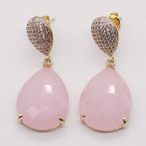 China Natural Stone Drop Earring With CZ Decoration On Brass Base Youth Style For Sweet Girl Gift