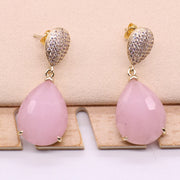 China Natural Stone Drop Earring With CZ Decoration On Brass Base Youth Style For Sweet Girl Gift